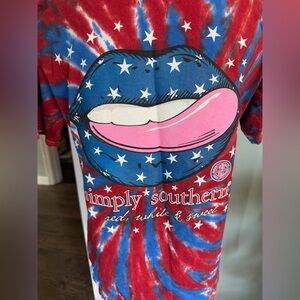 Simply Southern Red White Blue Tie Dye Americana Short Sleeve Shirt Size Medium